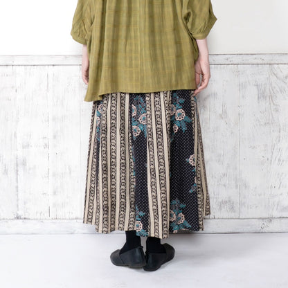 Cotton Flower x Stripe Print Tiered Skirt