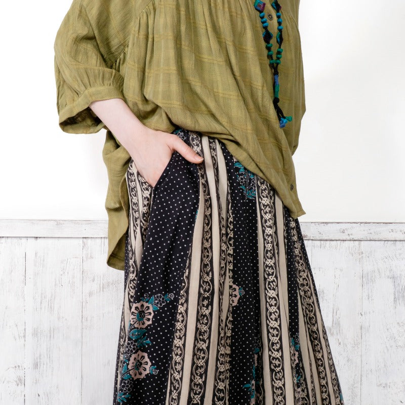 Cotton Flower x Stripe Print Tiered Skirt