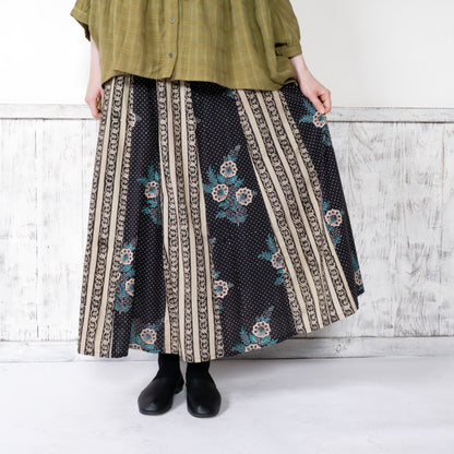 Cotton Flower x Stripe Print Tiered Skirt