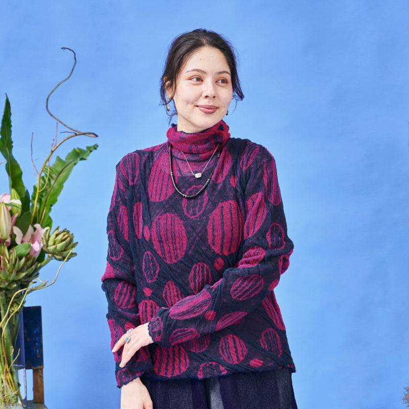 Dot Pattern High Neck Pullover