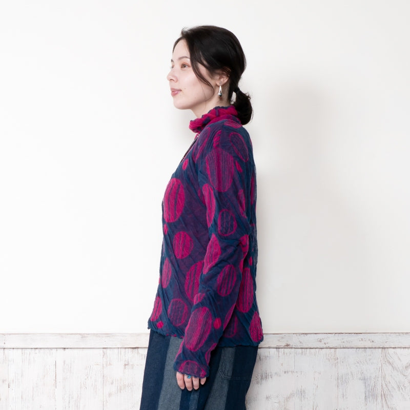 Dot Pattern High Neck Pullover