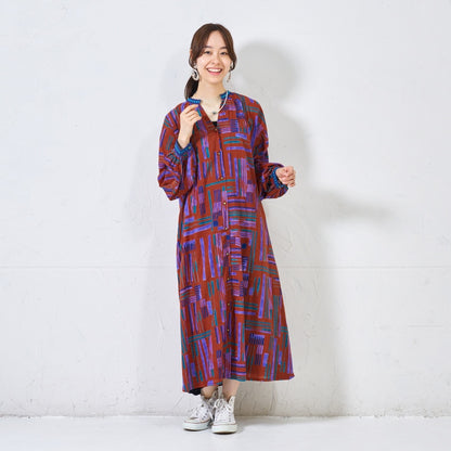 Cotton Line Print Front Open Dress