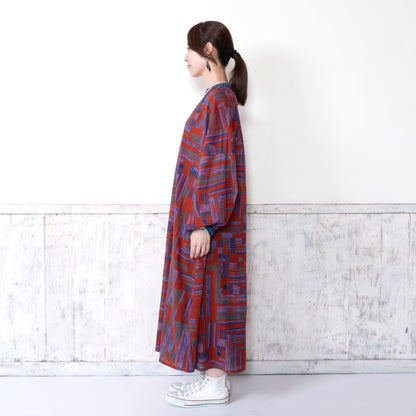 Cotton Line Print Front Open Dress