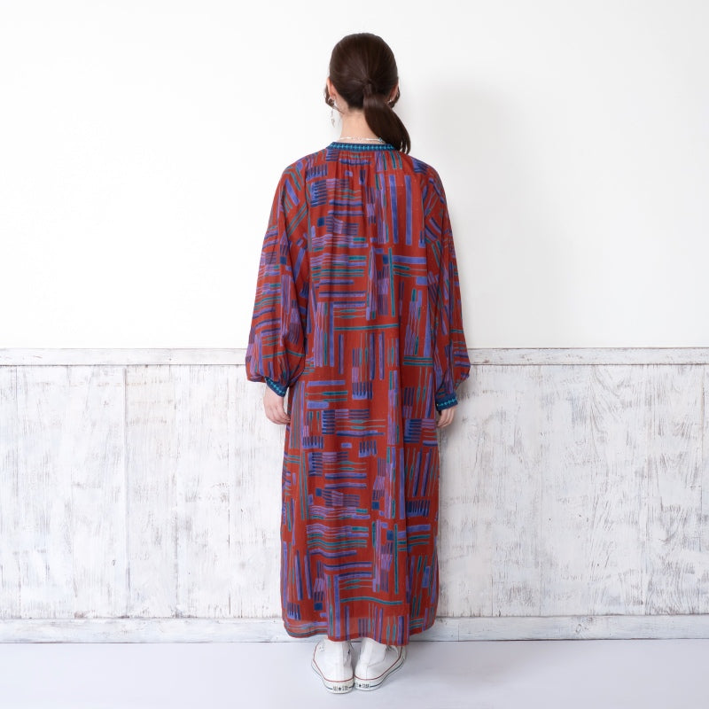 Cotton Line Print Front Open Dress