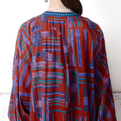 Cotton Line Print Front Open Dress