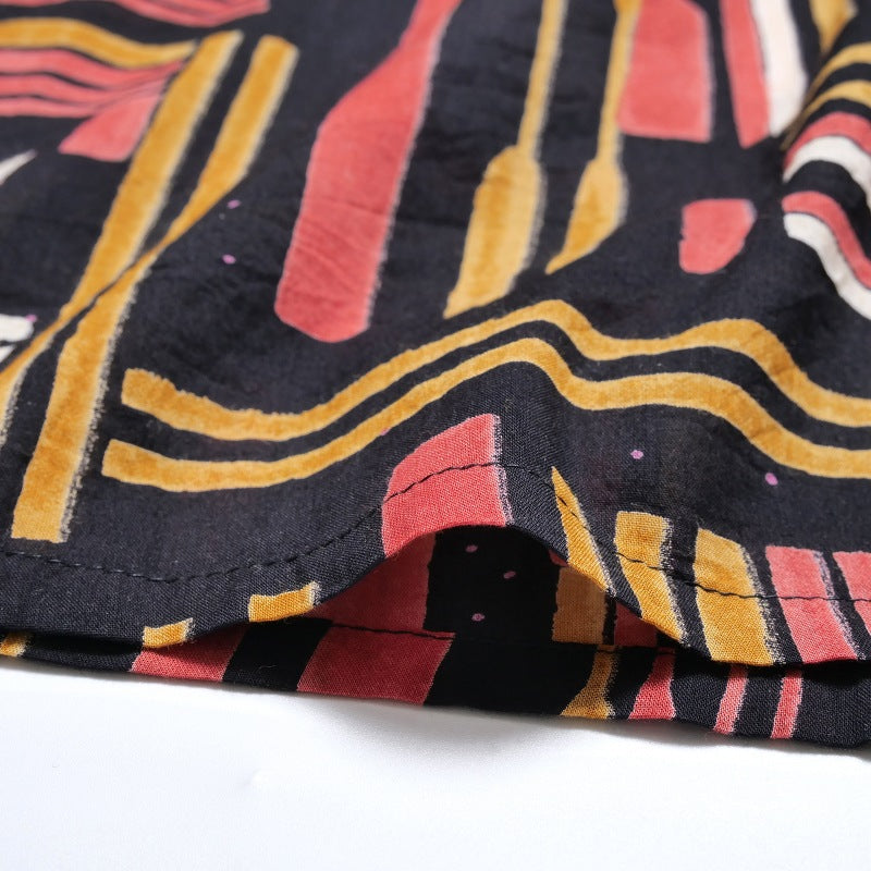 Cotton Line Print Front Open Dress