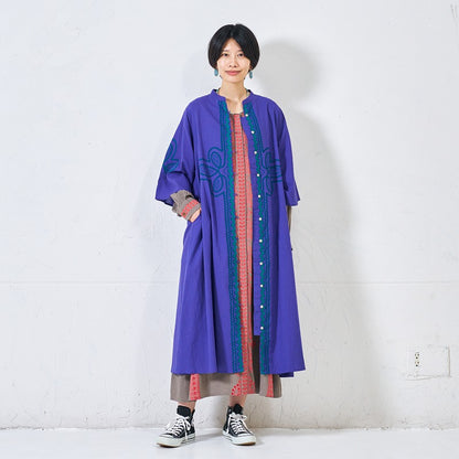 Cotton Cord Embroidered Open-Front Dress