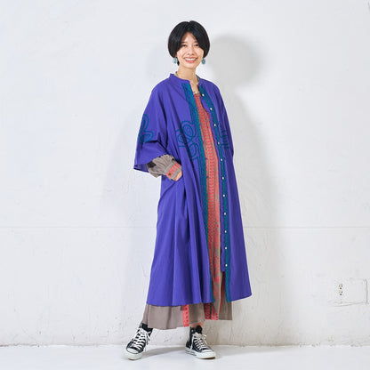 Cotton Cord Embroidered Open-Front Dress