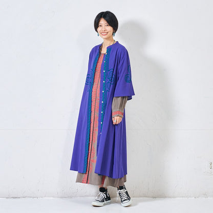 Cotton Cord Embroidered Open-Front Dress