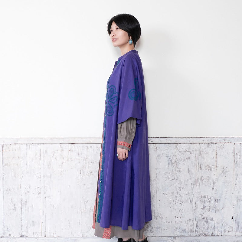 Cotton Cord Embroidered Open-Front Dress