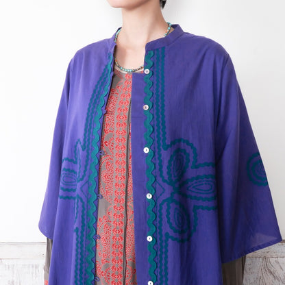 Cotton Cord Embroidered Open-Front Dress