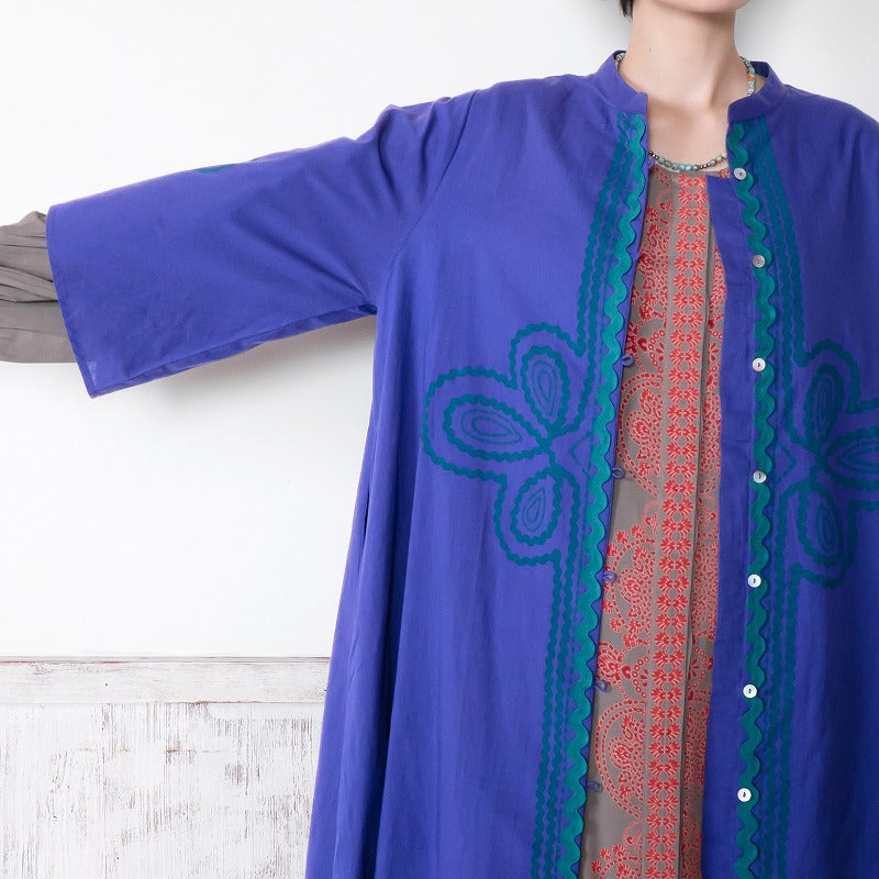 Cotton Cord Embroidered Open-Front Dress