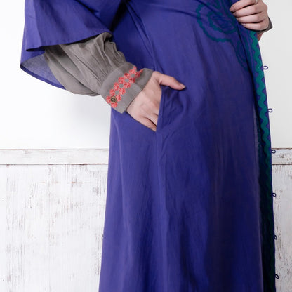 Cotton Cord Embroidered Open-Front Dress
