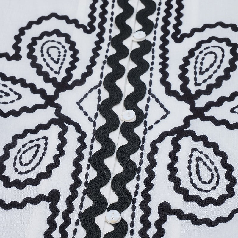 Cotton Cord Embroidered Open-Front Dress