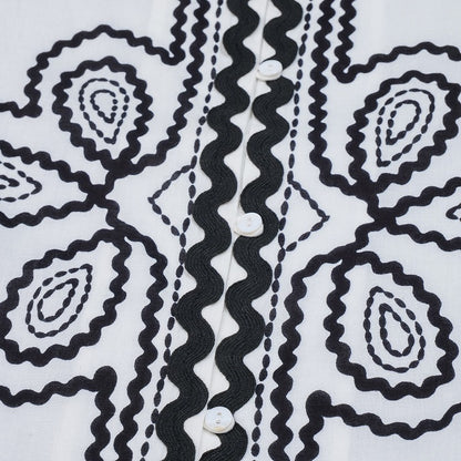 Cotton Cord Embroidered Open-Front Dress