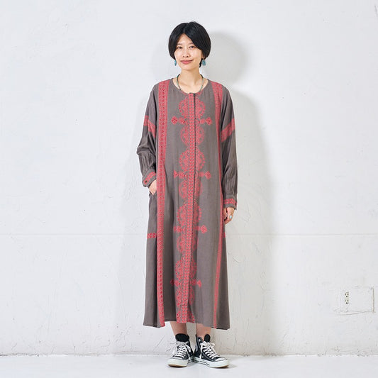 Rayon Oriental Print Front Open Dress