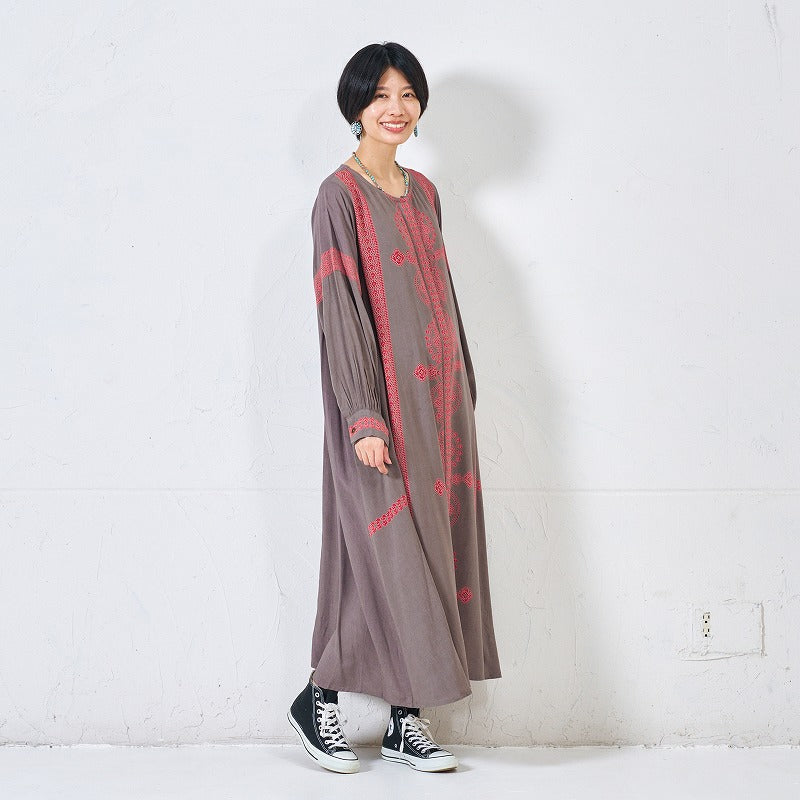 Rayon Oriental Print Front Open Dress