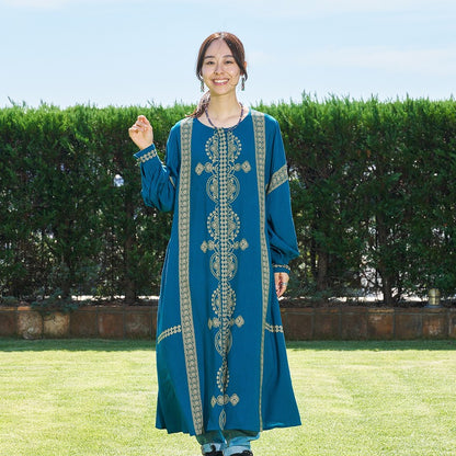 Rayon Oriental Print Front Open Dress