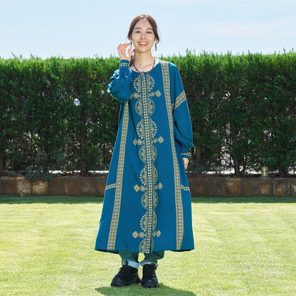 Rayon Oriental Print Front Open Dress