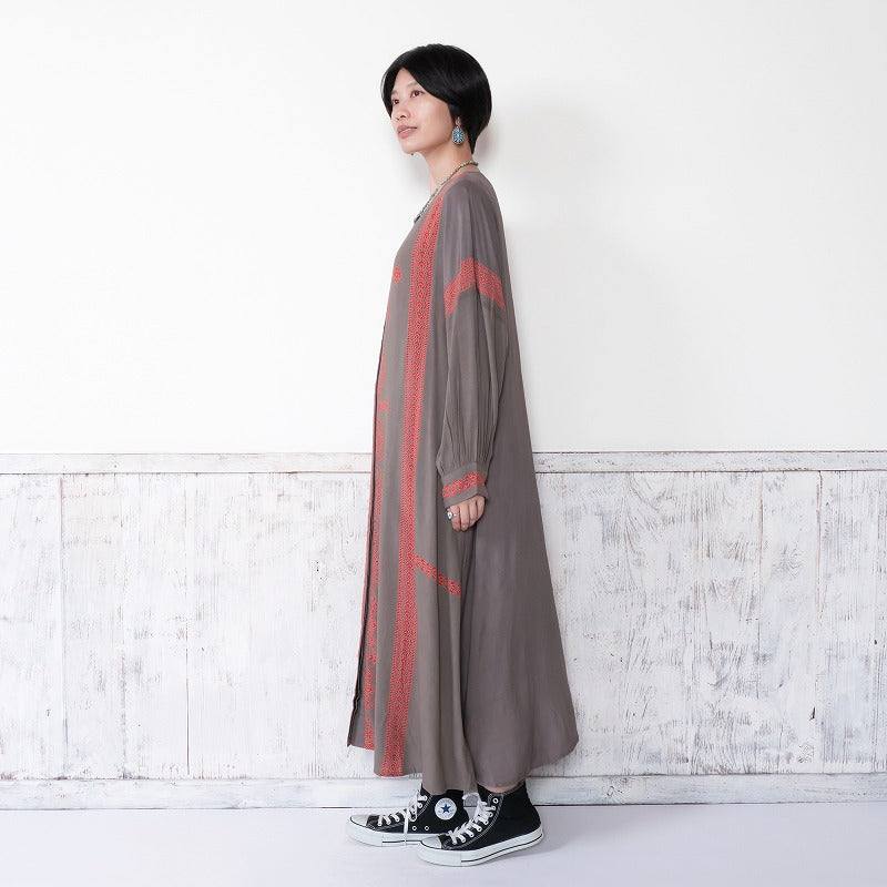 Rayon Oriental Print Front Open Dress