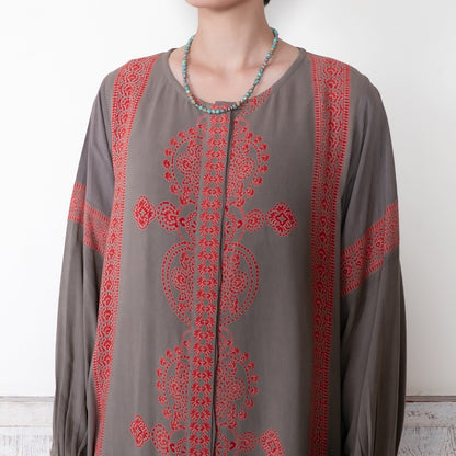 Rayon Oriental Print Front Open Dress