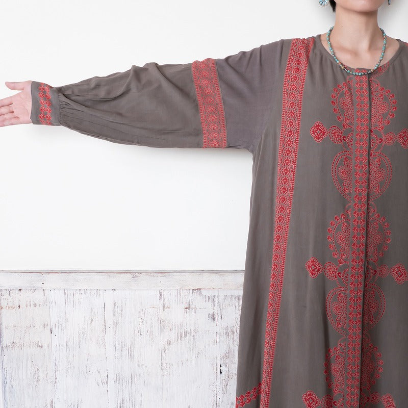 Rayon Oriental Print Front Open Dress