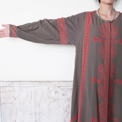 Rayon Oriental Print Front Open Dress