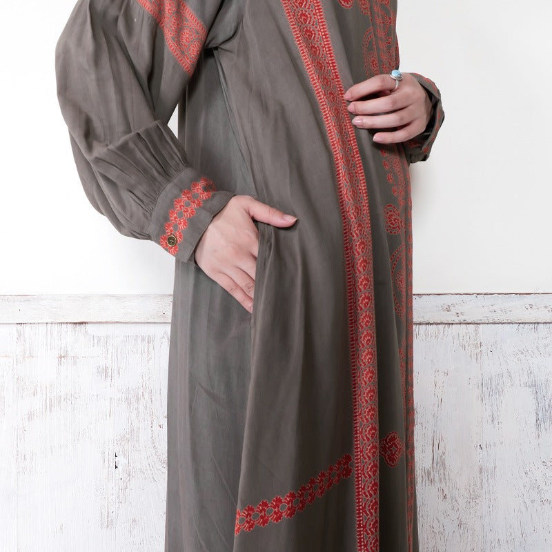 Rayon Oriental Print Front Open Dress