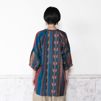 Cotton Stripe Print Embroidery Blouse