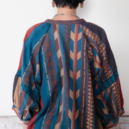 Cotton Stripe Print Embroidery Blouse