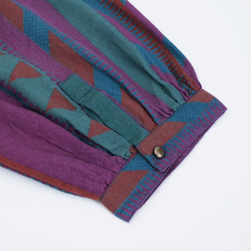 Cotton Stripe Print Embroidery Blouse