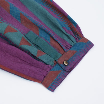 Cotton Stripe Print Embroidery Blouse