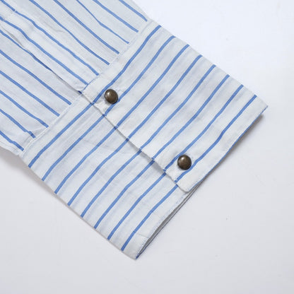 Cotton Stripe Flower Point Embroidery Blouse