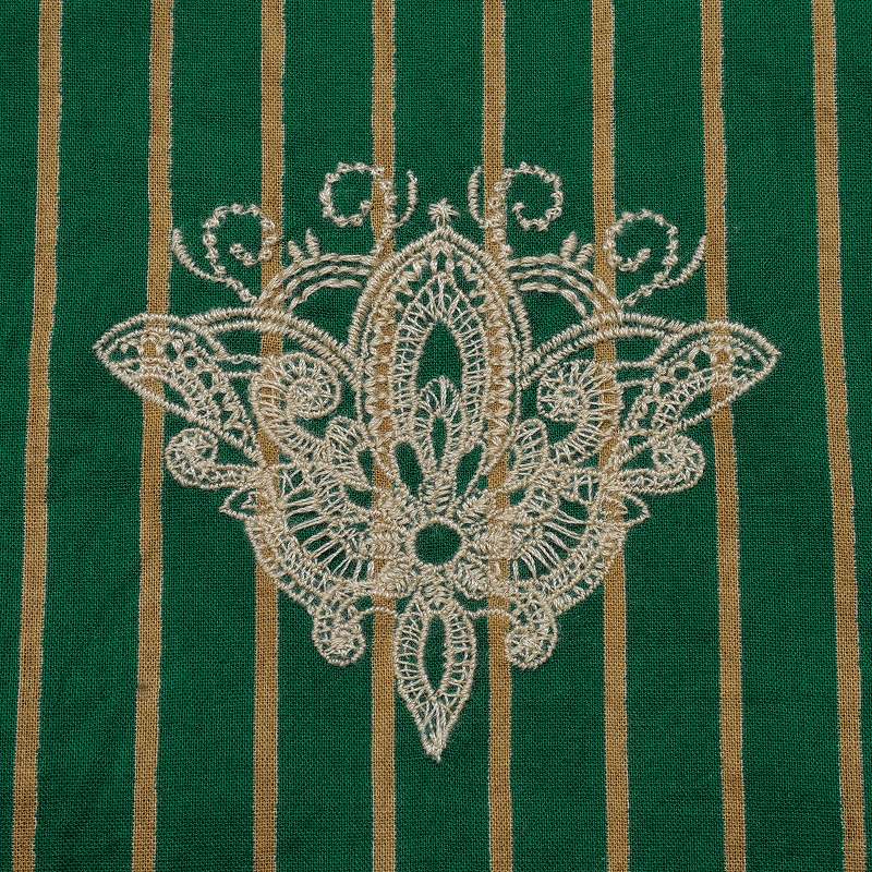 Cotton Stripe Flower Point Embroidery Blouse