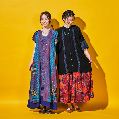 Rayon Geometric Line Print Raglan Blouse