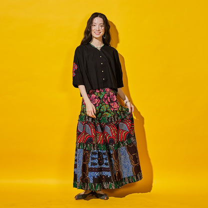 Cotton Geometric & Flower Embroidery Blouse