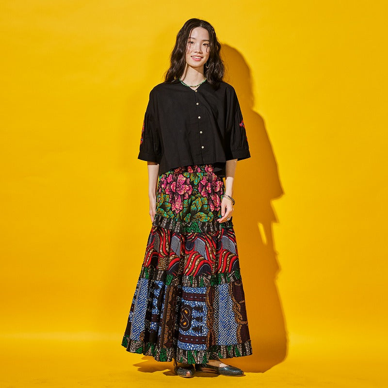 Cotton Geometric & Flower Embroidery Blouse