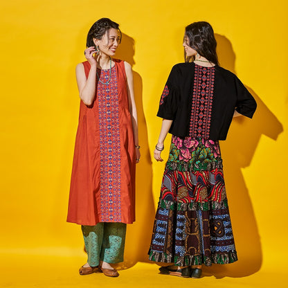 Cotton Geometric & Flower Embroidery Blouse