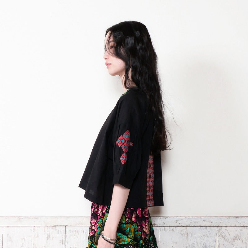 Cotton Geometric & Flower Embroidery Blouse