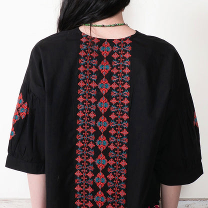Cotton Geometric & Flower Embroidery Blouse