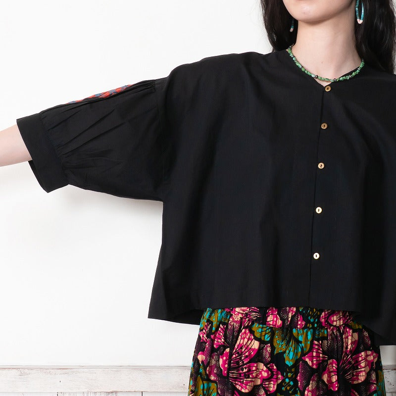 Cotton Geometric & Flower Embroidery Blouse