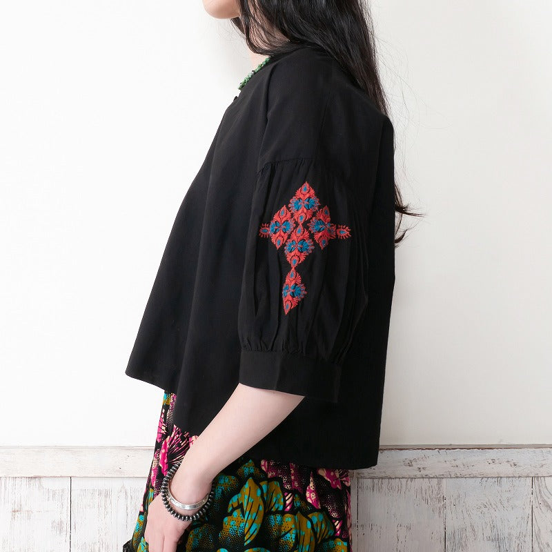 Cotton Geometric & Flower Embroidery Blouse