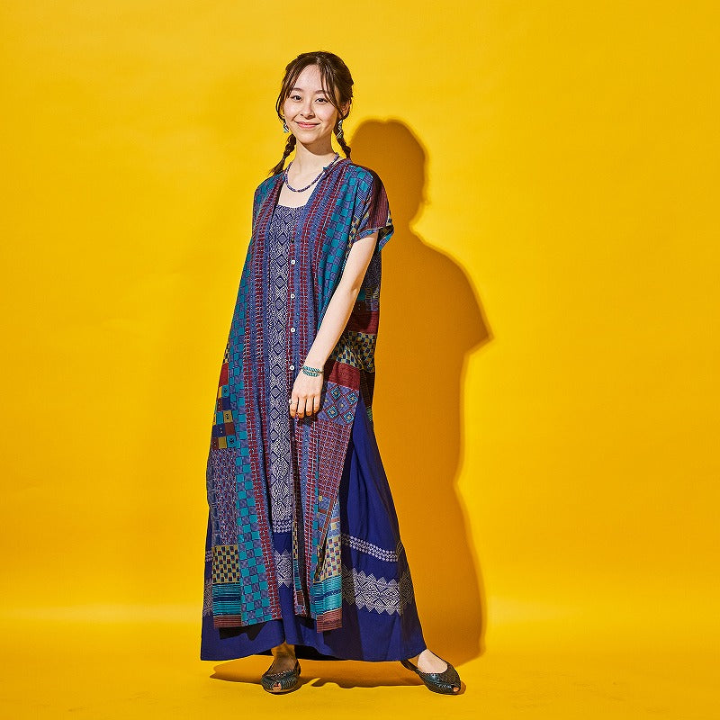 Rayon Skipper French Sleeve Long Print Open Dress