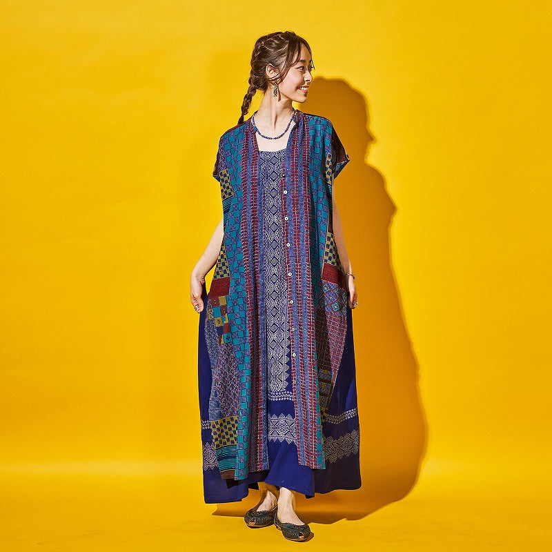 Rayon Skipper French Sleeve Long Print Open Dress