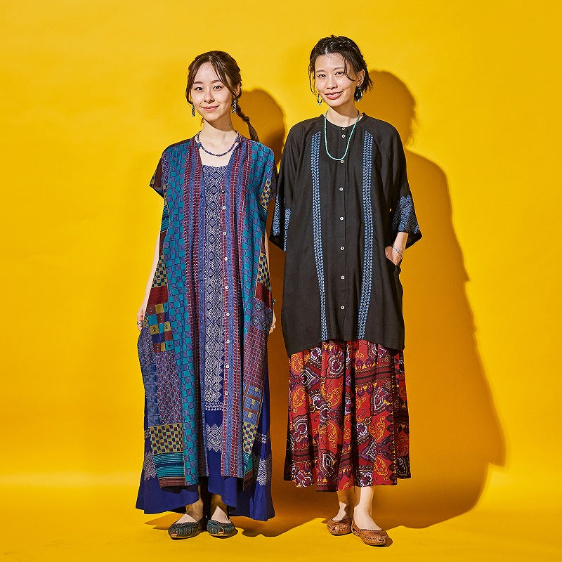 Rayon Skipper French Sleeve Long Print Open Dress