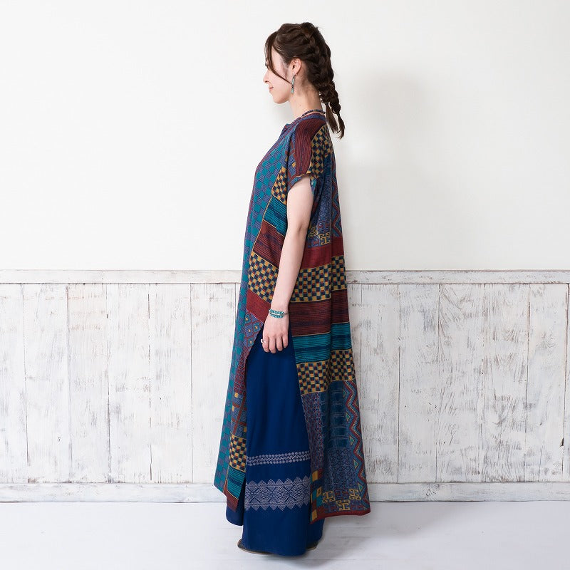 Rayon Skipper French Sleeve Long Print Open Dress