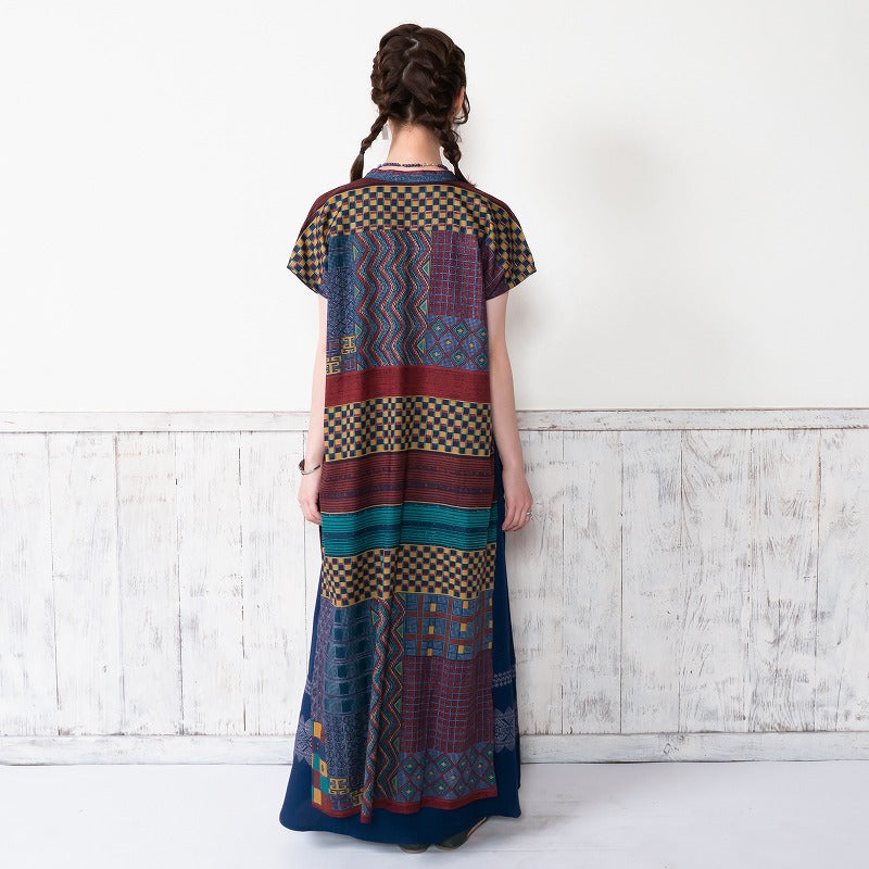 Rayon Skipper French Sleeve Long Print Open Dress