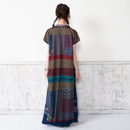 Rayon Skipper French Sleeve Long Print Open Dress