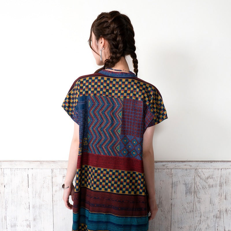 Rayon Skipper French Sleeve Long Print Open Dress