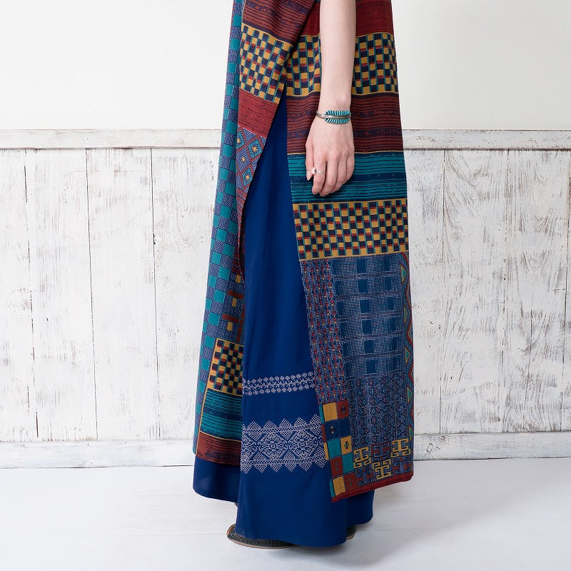 Rayon Skipper French Sleeve Long Print Open Dress